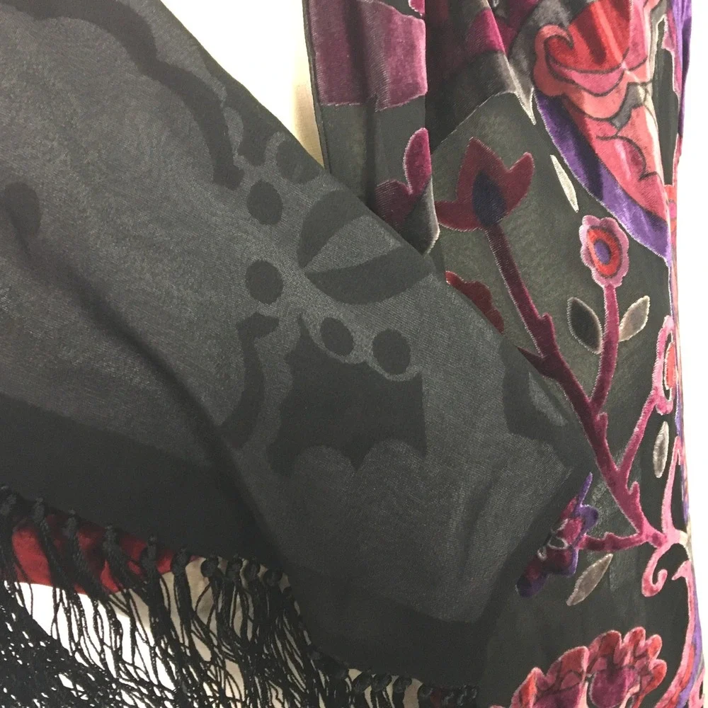 Burnout Paisley‎ Velvet Fringe Wrap Scarf OS Multicolor